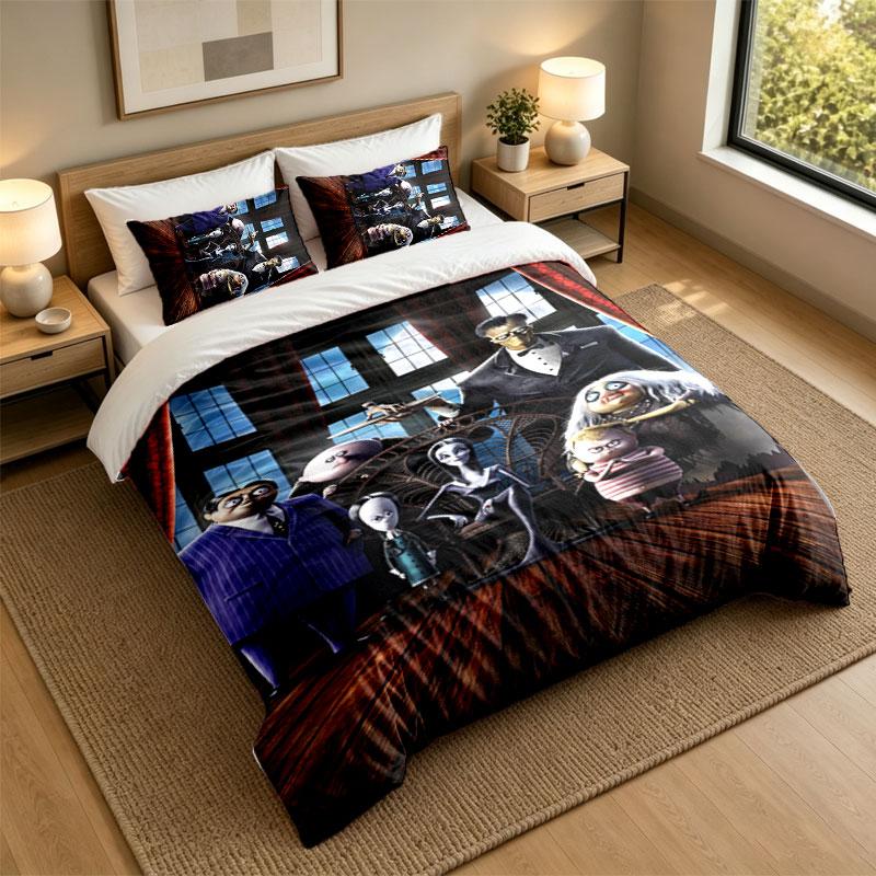 Juego de Ropa de Cama de 3 PiezasLa Familia Addams Sábana Suave y Dos Fundas de Almohada Decoración del Dormitorio del Hogar
