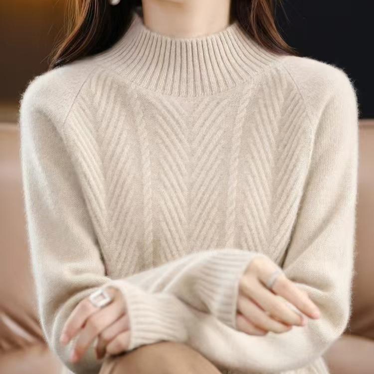 Sweater Women's Autumn and Winter Casual Long-sleeved Half Turtleneck Knitted Sweater Loose Solid-color Pullover