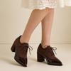 Neue Vintage Riemen Blockabsatz Leder Schuhe Spitze Tiefer Ausschnitt Mode Rutschfeste Hohe Absätze