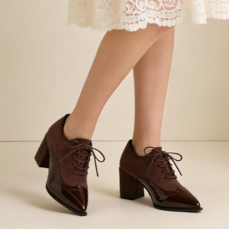 Neue Vintage Riemen Blockabsatz Leder Schuhe Spitze Tiefer Ausschnitt Mode Rutschfeste Hohe Absätze