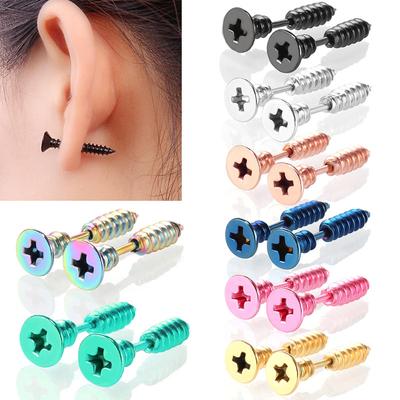 1 Par Moda Punk Oro Negro Colorido Acero Inoxidable Uña Tornillo Tachuela Pendiente para Mujer Hombre Hélix Oreja Cuerpo Piercing Joyería