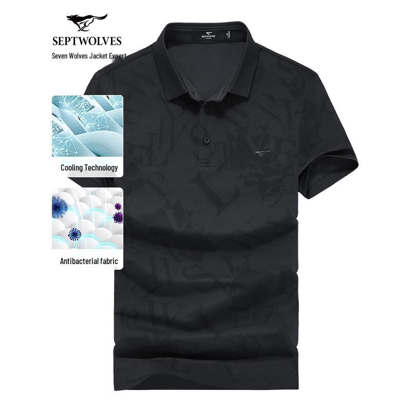 Septwolves Men s Casual Letter Print Polo T-Shirt L