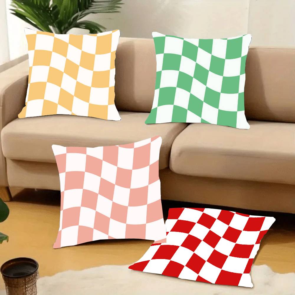 1PC Retro Color Wavy Checkered Pillow Case Square  Bedroom Sofa Leisure Comfort Cushion Car Home Decoration Pillowcase 40x40