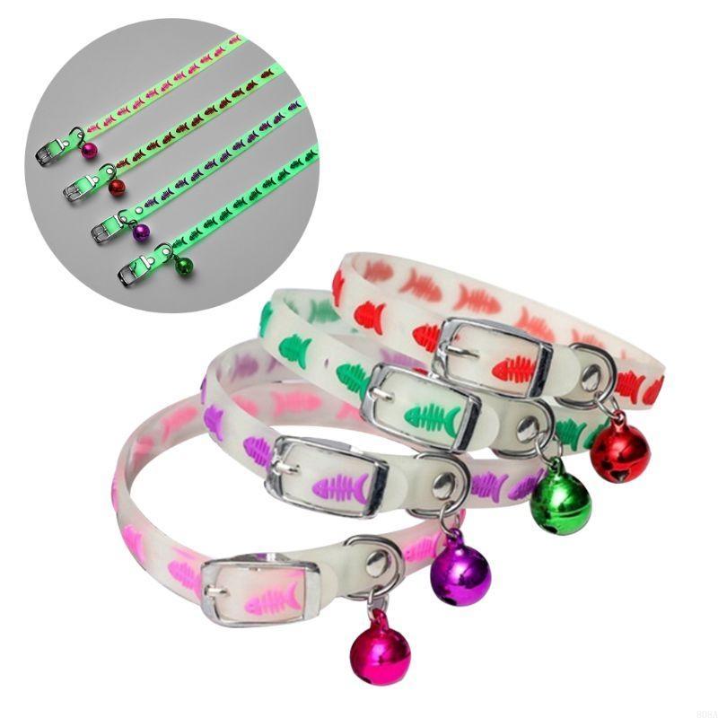 Pet Glowing Collars with Bells Glow at Night Dogs Cats Adjustable Necklace Safe