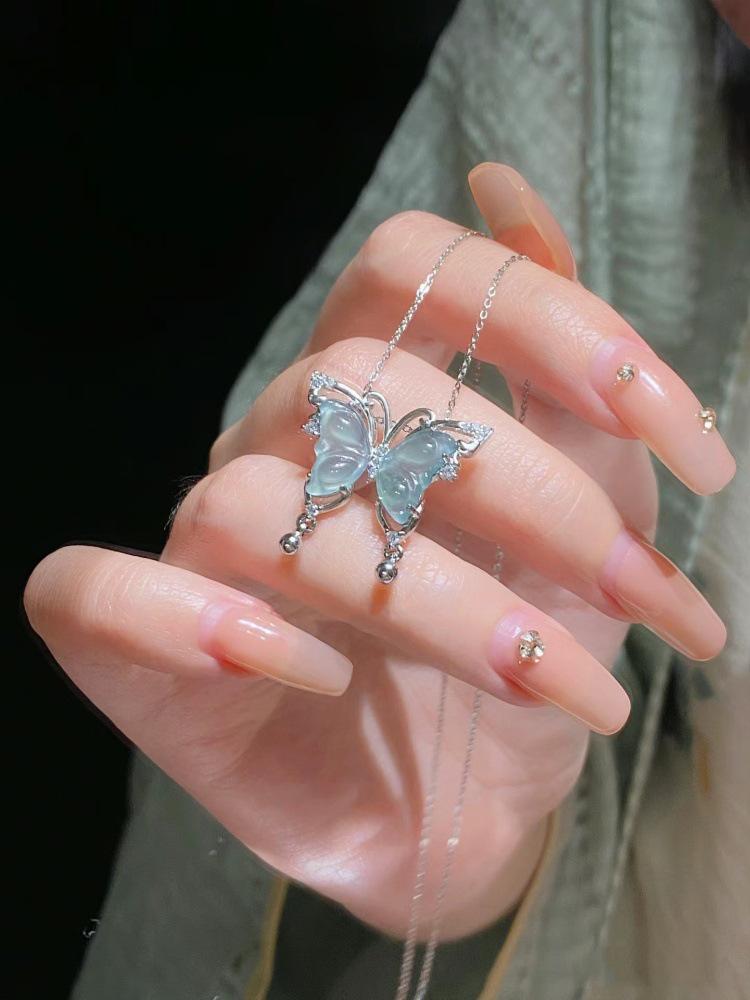 

Ожерелье из титановой стали Blue Water Butterfly - легкая роскошная летняя цепочка на ключицу, новый китайский стиль