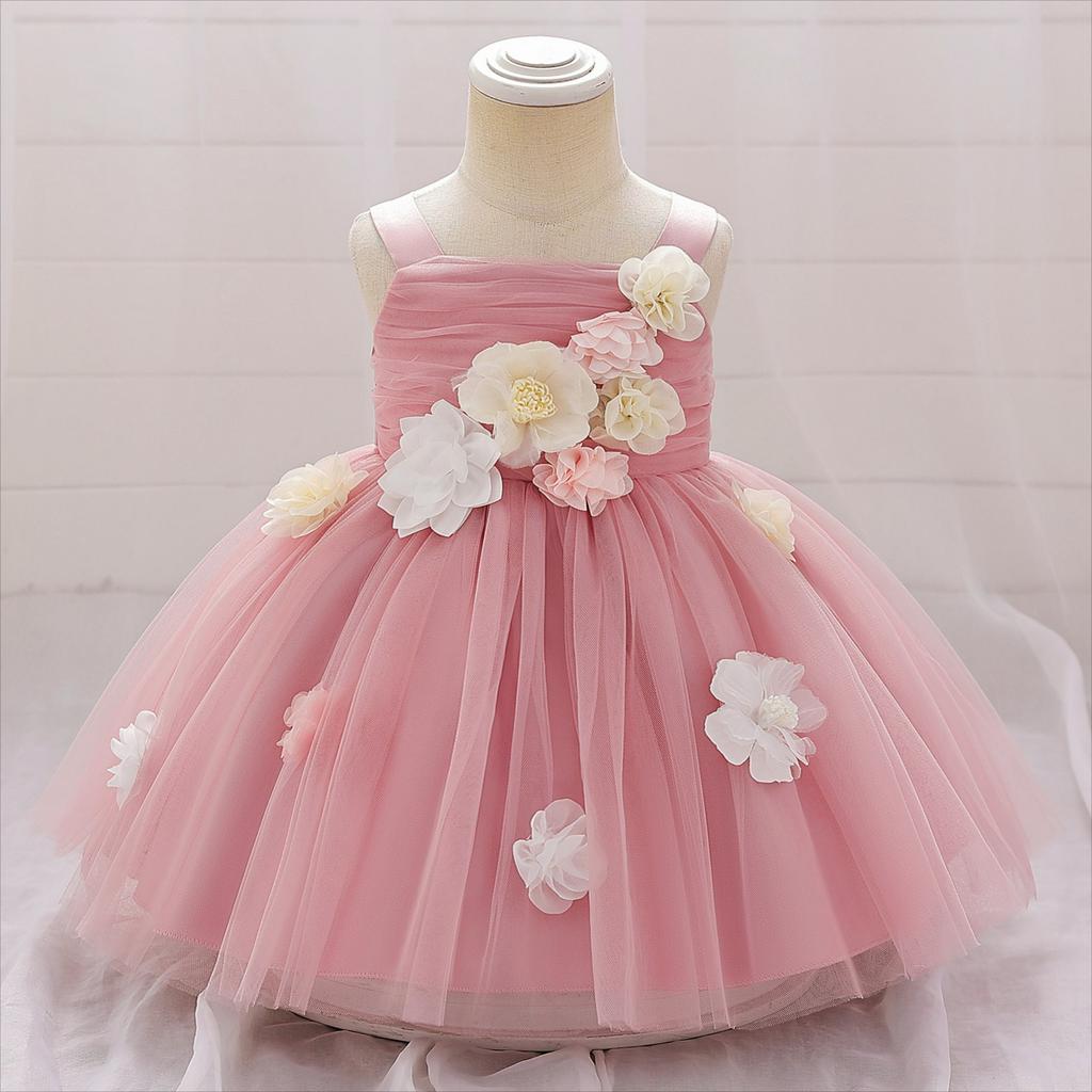 Children's Dress Skirt Flowers Birthday Flower Girl Fluffy Skirt Applique Princess Dress Stage Costume