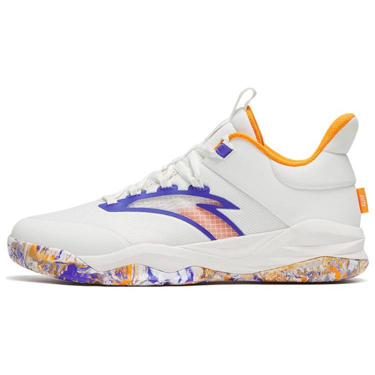 new Anta Bastard Lightweight Wear resistant And Non slip Low Top Basketball Shoes White Orange Purple