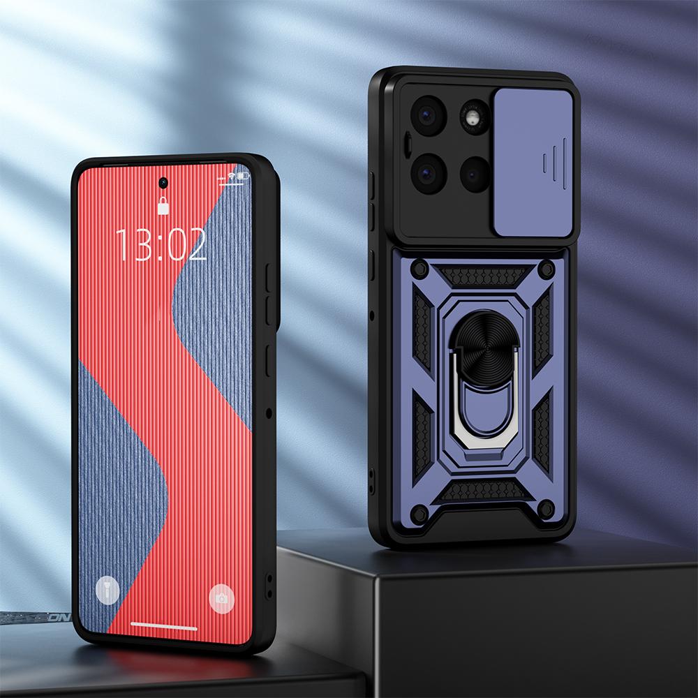 KEYSION Shockproof Armor Case for Motorola MOTO G86 5G Slide Camera Lens Protection Ring Stand Phone Back Cover for MOTO G56 5G