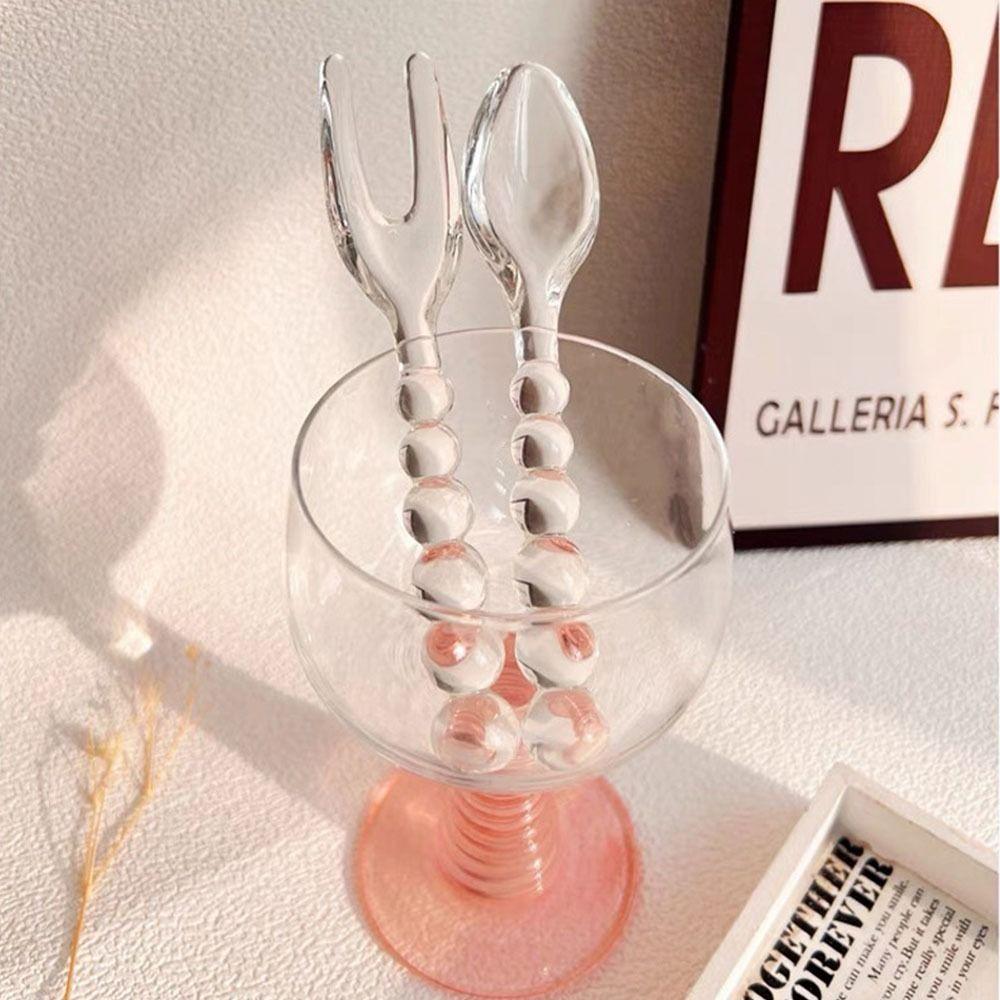 Clear Glass Spoons Fork Heat Resistant Coffee Mixing Spoon Tableware Spoon  Fruit Ice Cream