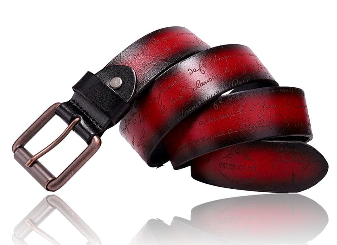 [Laquest] Men s Antique English Letter Design Gradient Leather Belt (4. Red)