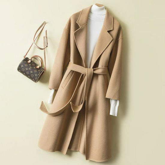 

Women s Double-Faced Cashmere Wool Mid-Length Belted Coat, Loose Fit, Over-the-Knee, New for Spring and Autumn. Extra Large