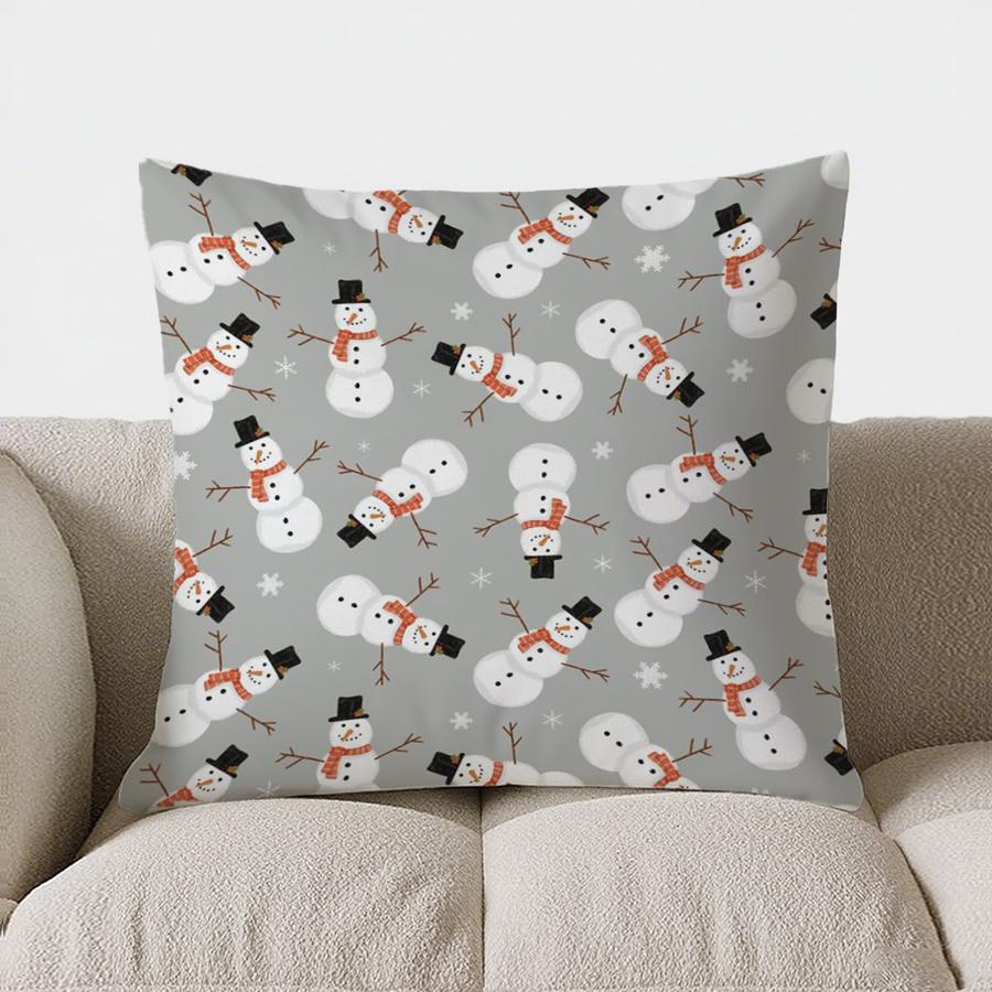 Home Decor Christmas Snowmen And Trees Pattern Pillow Pattern Cushion Cover Suitable For Sofa Bedroom Car Pillow Cover