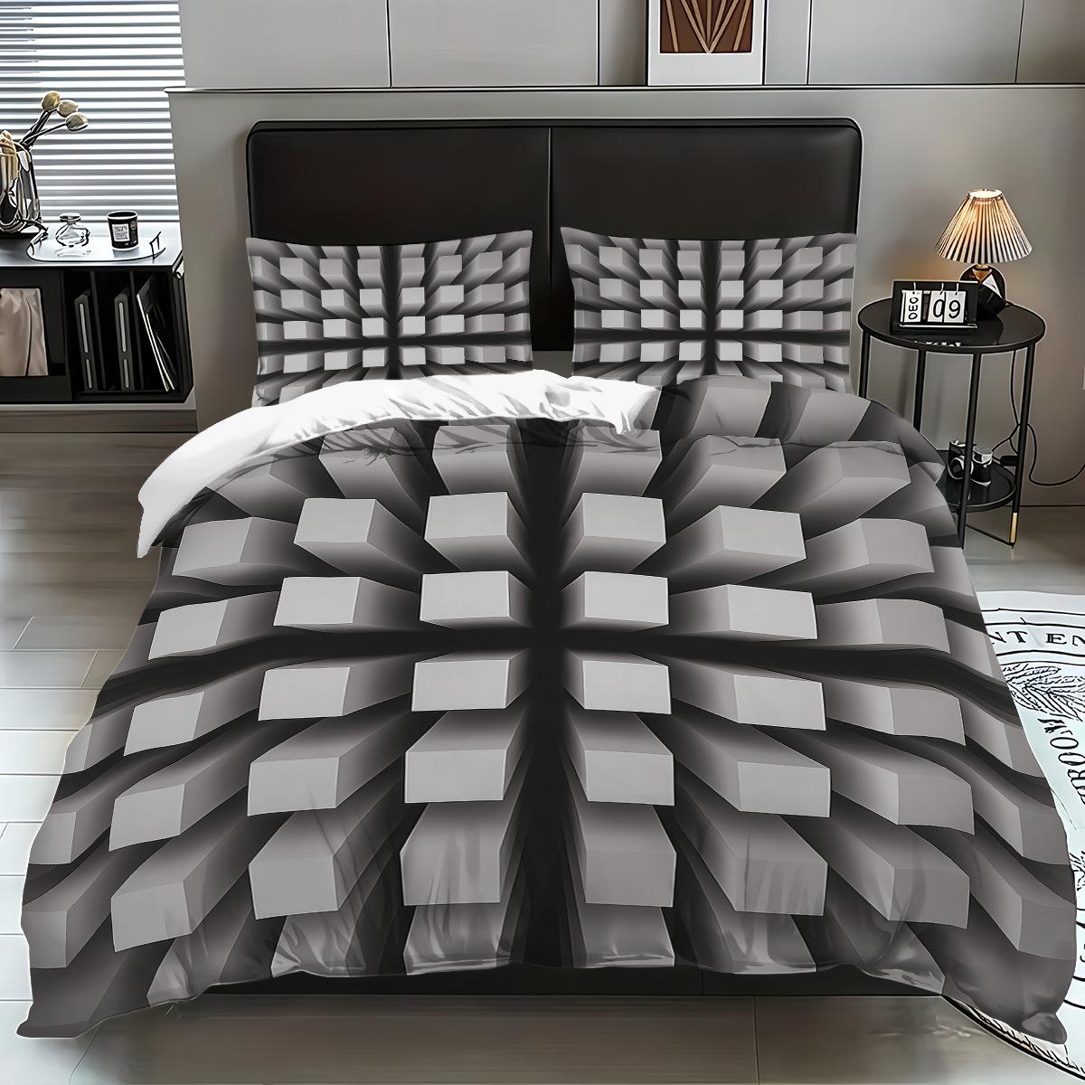 

Cool Geometric Bed Three-Piece Quilt Cover Metal Pattern Digital Printing Bedding Set 135x200cm