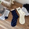 Socks Girl Full Of Printed Flowers Cotton Socks Girl Vintage Fungus Mid-Tube Women'S Bow Socks Cute Polka Dots