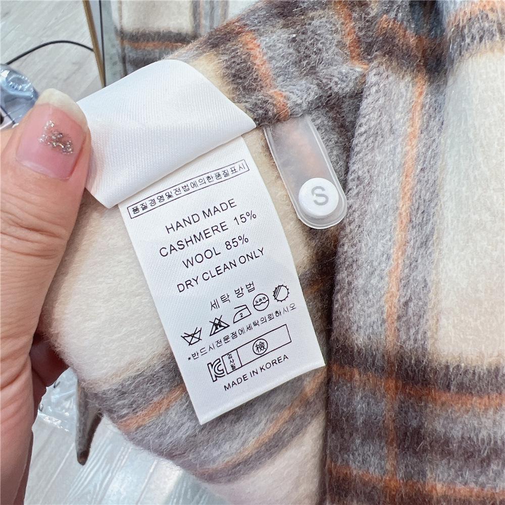 2023 Women's Retro Plaid Double-Sided Cashmere Wool Coat, Mid-Length Loose Fit for Autumn/Winter