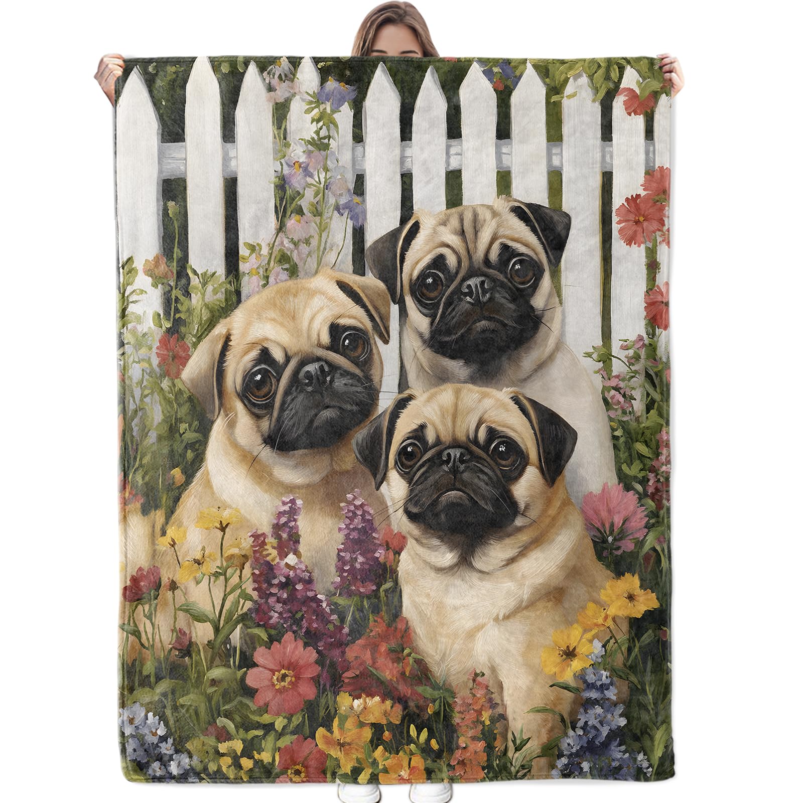 

Pug Blanket Cute Pet Puppy Dog Fleece Throw Blanket Soft Lightweight Cozy Plush Flannel Blanket for Sofa Couch Bed Living Room 75x90cm