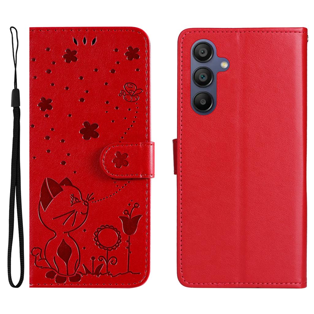 Dla Samsung Galaxy A26 5G/A16 5G/A16 4G Skórzane Etui Wzór Kot Pszczoła Pokrowiec na Telefon Portfel Stojak z Paskiem