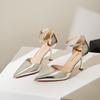 6693-1 Metallic Design One-Strap High Heels - Women's Sexy Pointed Toe Shoes