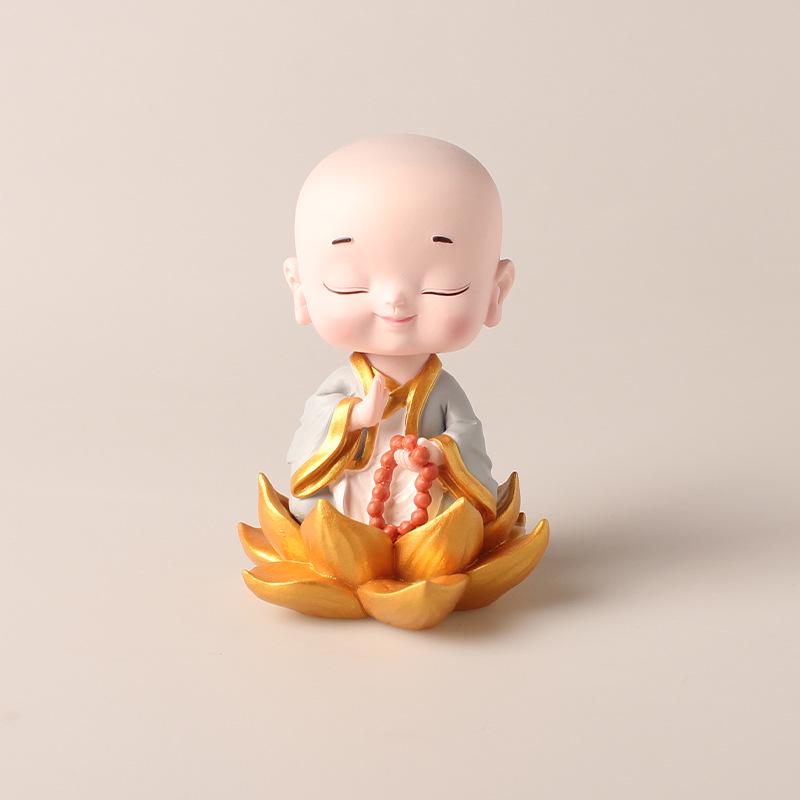 Zen Car Decor: Set of Four Shaking Head Monk Ornaments for Interior Decoration