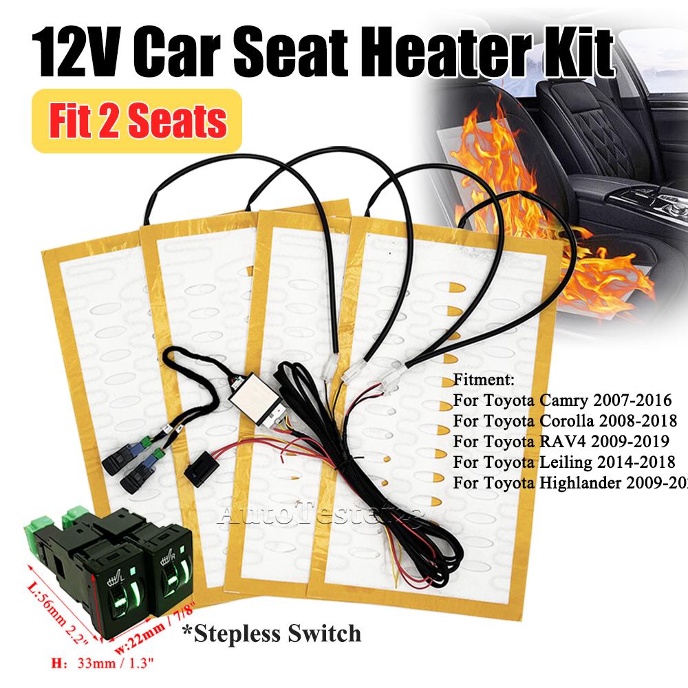 12V Car Seat Heater Kit Fit 2 Seats for Toyota Camry Carola with 25W Alloy Wire Heating Pads and Dedicated Dual Control Switch