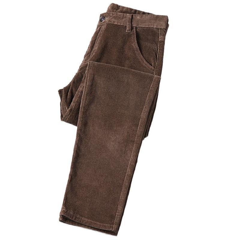 Winter New Men'S Thick And Warm Elastic Striped Velvet Pants With Corduroy, High Waisted Casual Pants, Straight Leg Loose Pants
