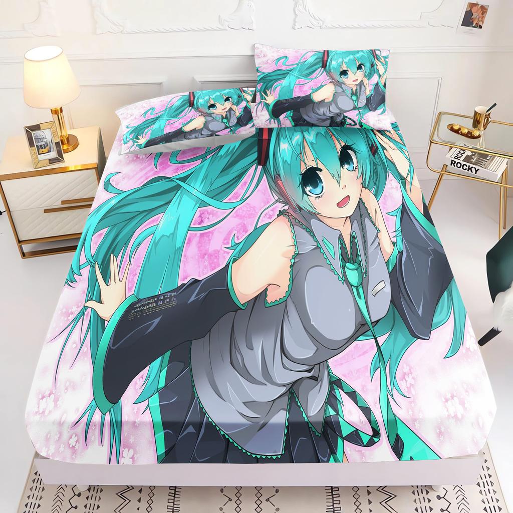Hatsune Miku Printed  Fitted Sheet Comforte  Bed Cover Full Set  3D Children'S Bedding Anime Room Decor Home