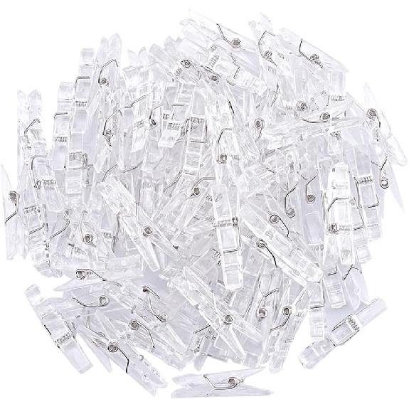 100 Pcs Mini Clear Photo Clips, Mini Clothesp Clip, Clothes Line Clips, Mini Transparent Plastic Clips
