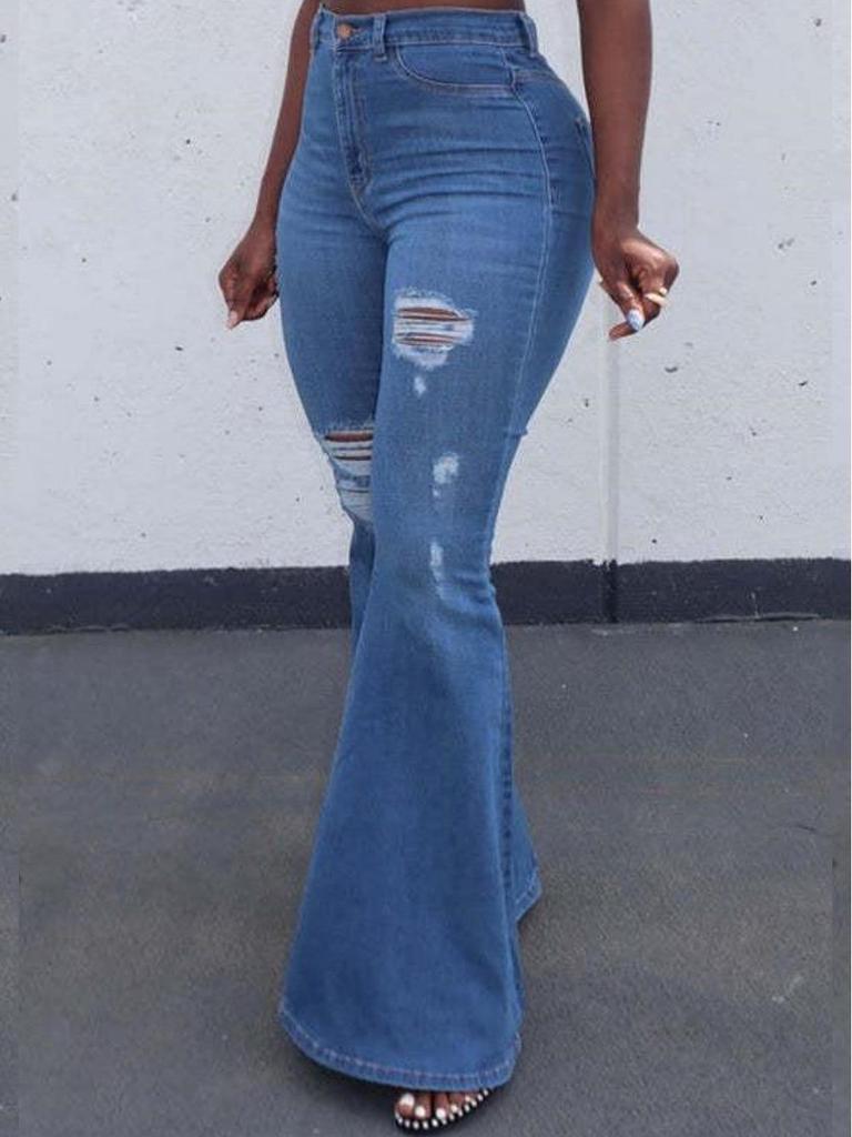Women's High-Waisted Elastic Jeans: European and American Style, Plus Size Available
