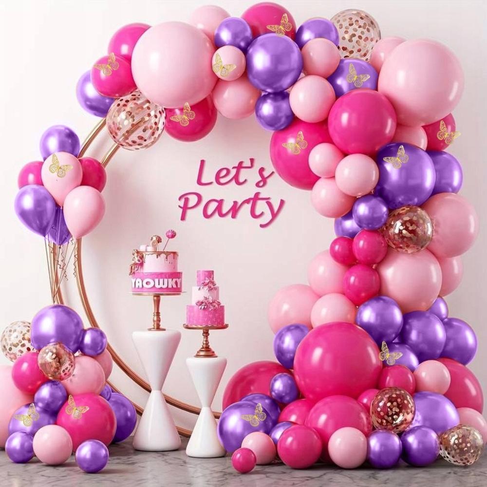 Balloon garland butterflies pink purple balloons for birthday 1st birthday xxl 133pcs