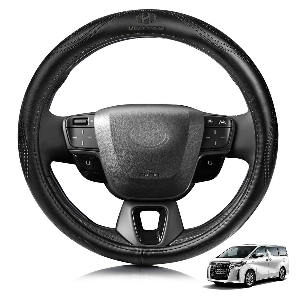 ElitingCar Premium Genuine Leather Steering Wheel Cover for Toyota Vellfire and 40 Stylish 3D Exclusive Car Easy Interior Dress Up Your Round 1 Piece