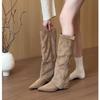 Genuine leather! Pointed wedge trouser boots women's 2025 suede retro tall knight boots slim western boots long boots