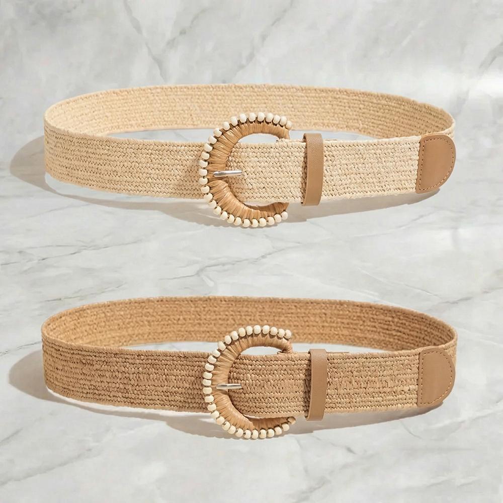 Fashion Women's Woven Elastic Belt Simple Women's Play Beach Belt Personalized Women's Bohemian Belt