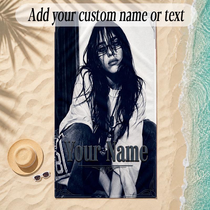 Beach TowelBillie Eilish Custom Name Text Personalized Soft Towel for Beach Pool Indoor Home Decor Gift