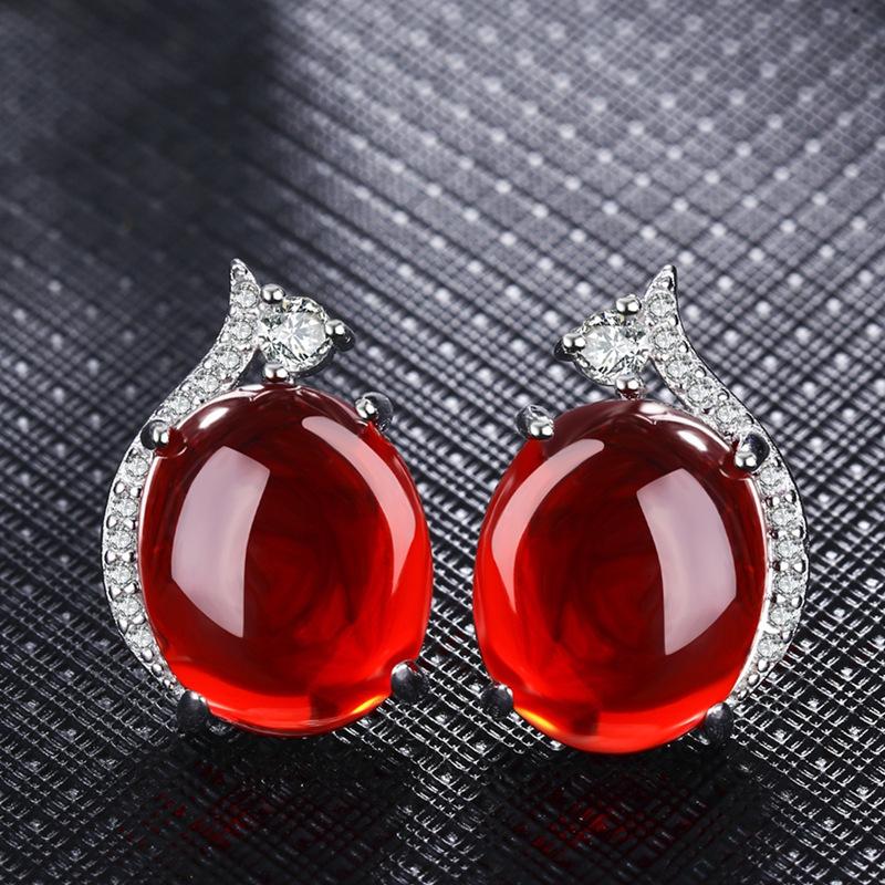 Geometric Emerald, Diamond Stud Earrings, Ruby Chalcedony Earrings, Round Simple, Fashionable, Temperament, Earrings, Copper