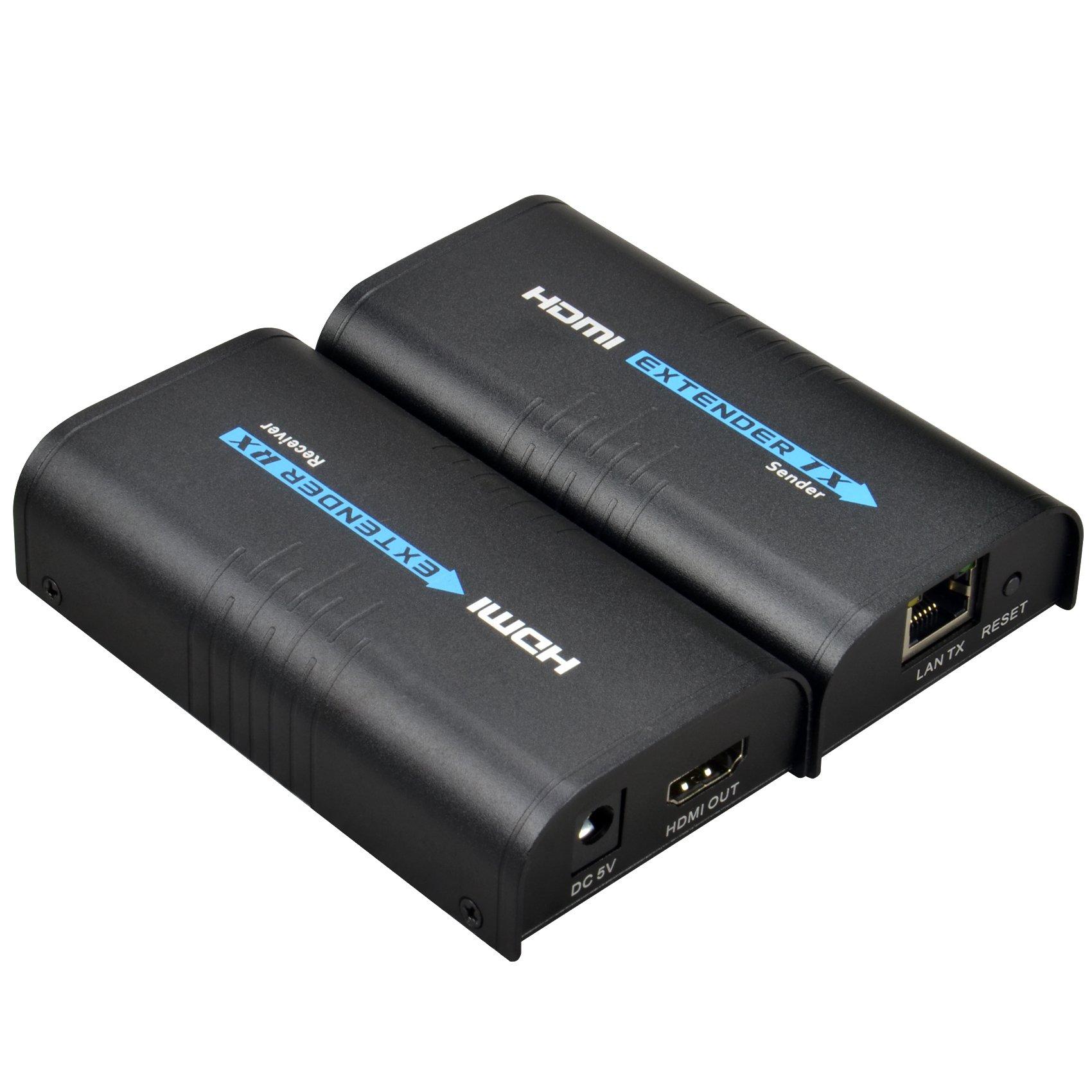 

Mirabox HDMI Extender 400ft over IP LAN Full HD Video and Single Cat5 Cat5e Cat6 Cat6e Cat7 Transmitter and Receiver (120m), 1-to-many Switch, чорний