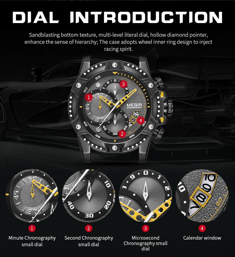 MEGIR 2130 Men Watches Luxury Brand Quartz Wristwatch Waterproof Leather Sports Watch Casual Chronograph Watches Reloj Hombre