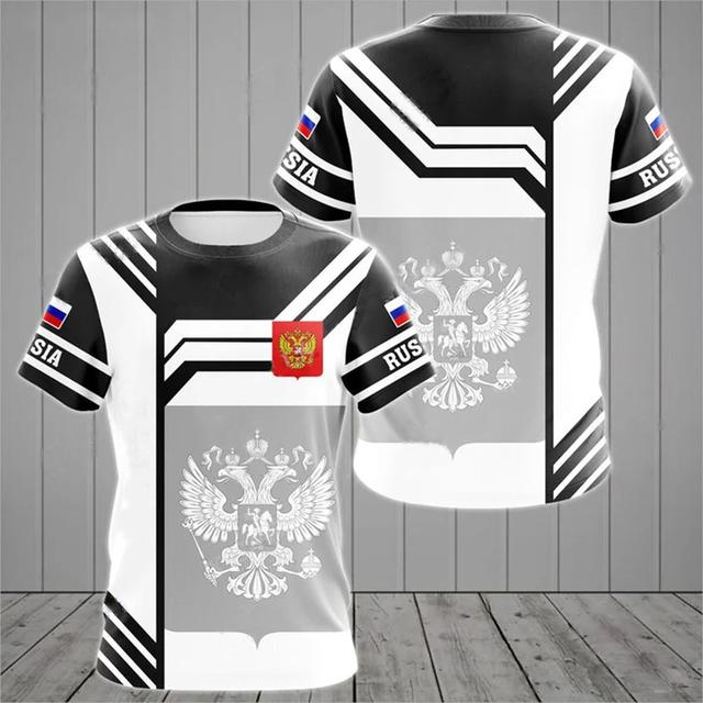 Russian Flag Military Graphic 3D Printing Summer Men's Tough Guy Style Casual Sports Loose Round Neck Short Sleeve T-shirt Tops