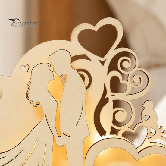 Unique Wedding Sign-in Decor Wooden Couple Ornaments with LED Lights, Romantic Statue Heart Atmosphere Lamp Design, Warm Glow Tabletop Night Light for