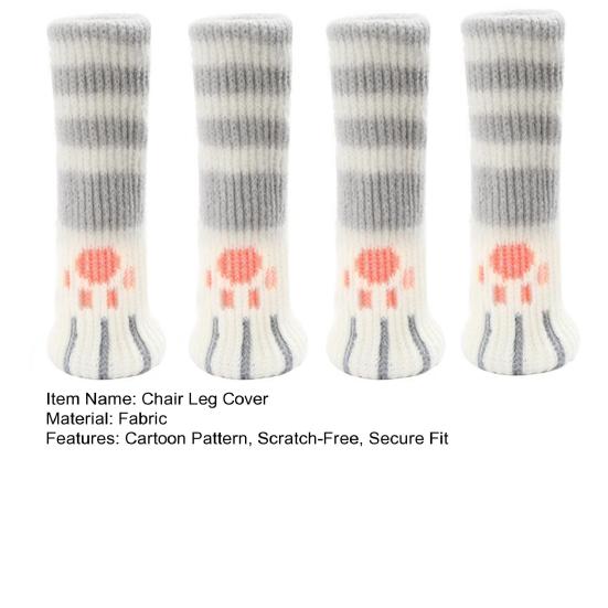 4Pcs Chair Leg Covers Cartoon Paw Pattern Elastic Knitting Chair Floor Protector Wood Tile Marble Floors No-scratch Non-Slip Chair Foot Covers