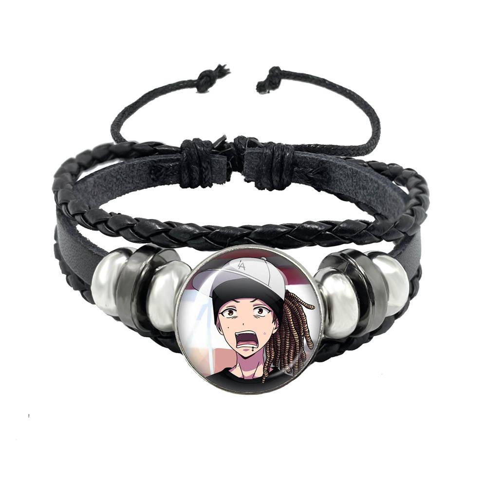 Pop Retro Rock Band Tokio Hotel Bill Kaulitz Band Black Rope Button Glass Cabochon Leather Bracelet Jewelry Charm Fans