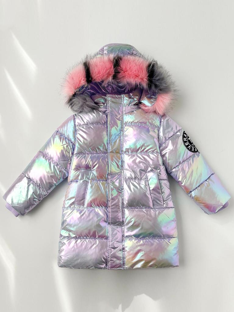 Girls' Mid-Length Shiny Winter Down Cotton Jacket