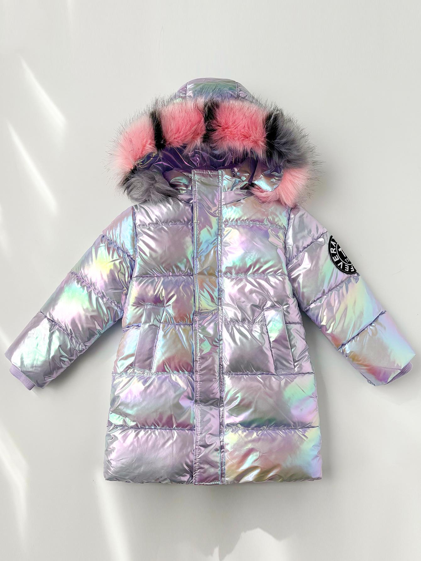 

Блискуча зимова пухова куртка середньої довжини для дівчинки 140 cm лаванда фіолетовий колір