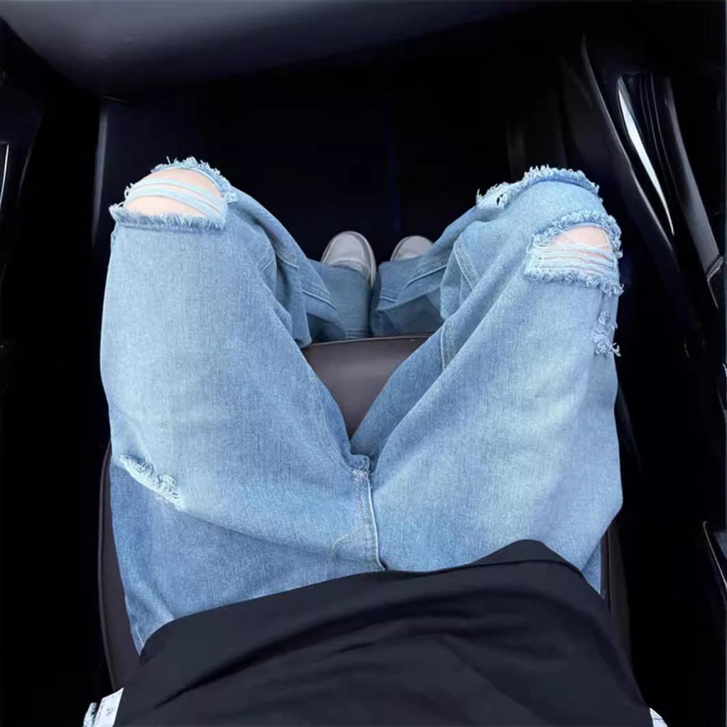 Ground and ripped retro jeans European and American hiphop fried street pants men's niche design casual pants trendy brand