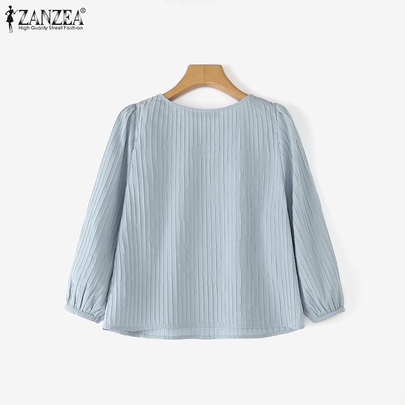 ZANZEA Women Casual O-neck 3/4 Sleeve Loose Pleated Blouse