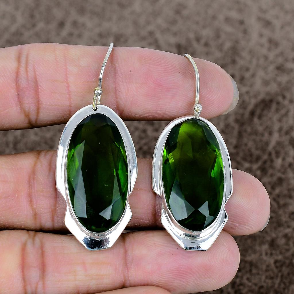 Peridot Gemstone Handmade 925 Sterling Silver Jewelry Earring 2.05" KKG-636