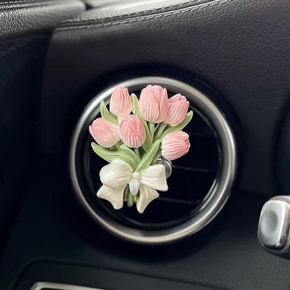 Car Perfume Clip Flower Tulip Air Outlet Car Air Freshener Peach Blossom Aroma Diffuser Car Decoration Accessories Fresh Air