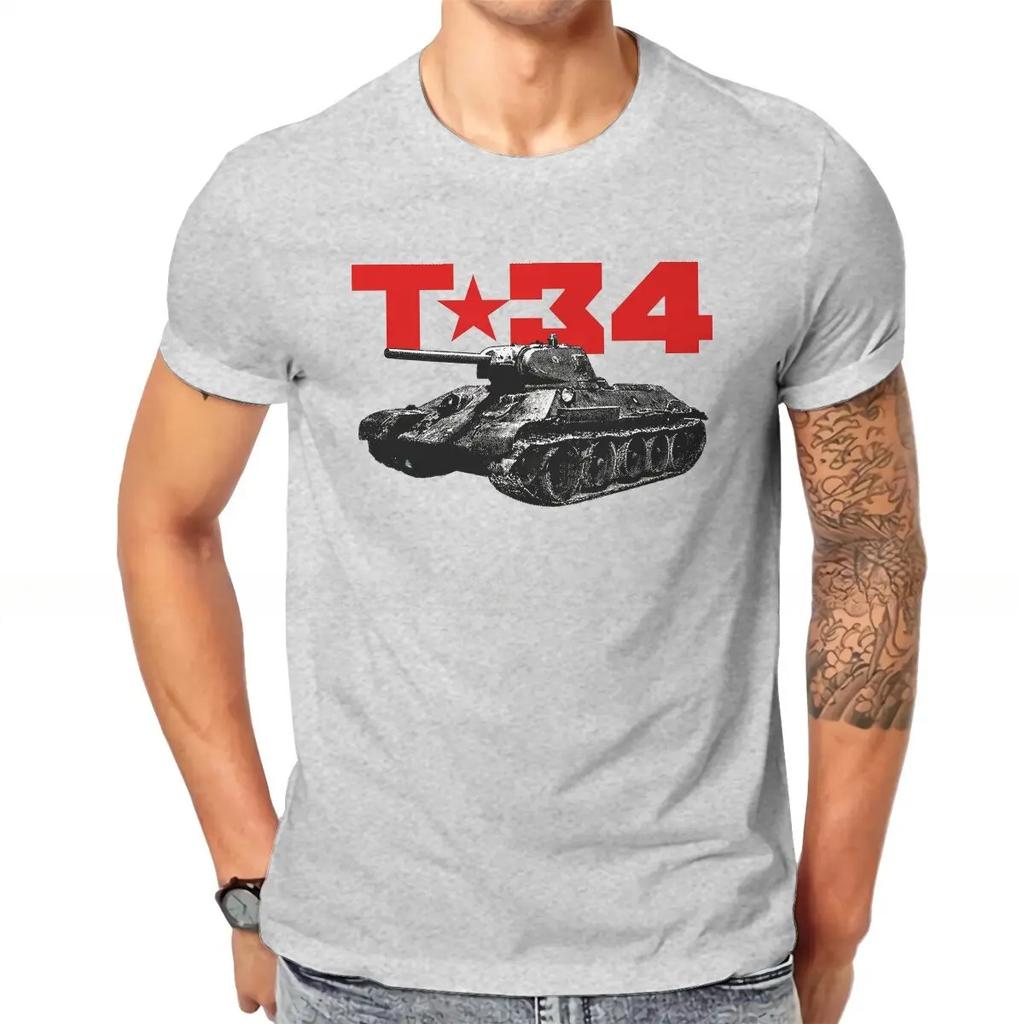 T-34 Tank Pattern Casual T-Shirts Russian USSR CCCP Style Streetwear Casual Short Sleeve Men's T-shirts