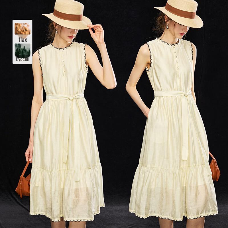 Tencel Linen French Resort Sleeveless Midi Dress L
