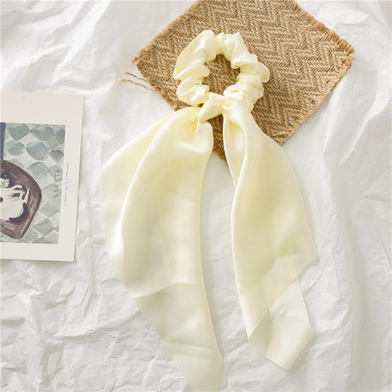 28cm Long Ribbon Satin Scrunchies Solid Color Fashion Bow Ponytail  Hair Ties Women Girls Elastic Hair Bands Headwear Accessory