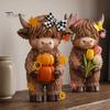 Charming Animal Figurine 4 Pcs Seasonal Highland Cow Figurines, Spring Summer Fall Winter Cute Desk Decor for Office Seasons Scottish Statue,